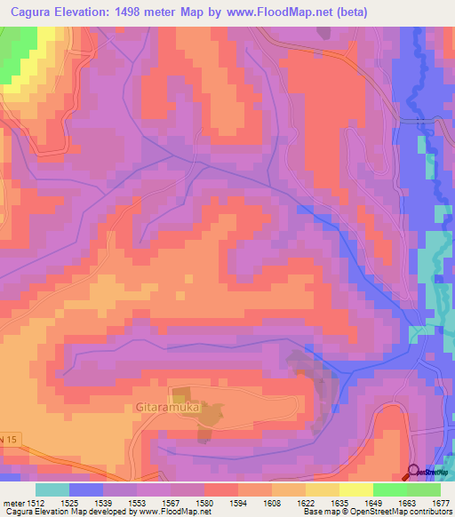Cagura,Burundi Elevation Map