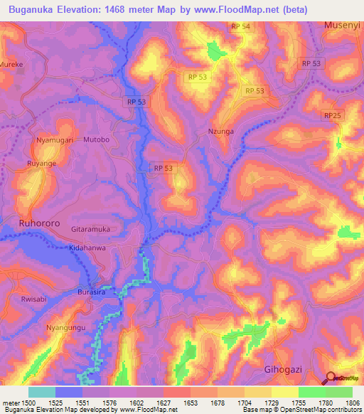 Buganuka,Burundi Elevation Map