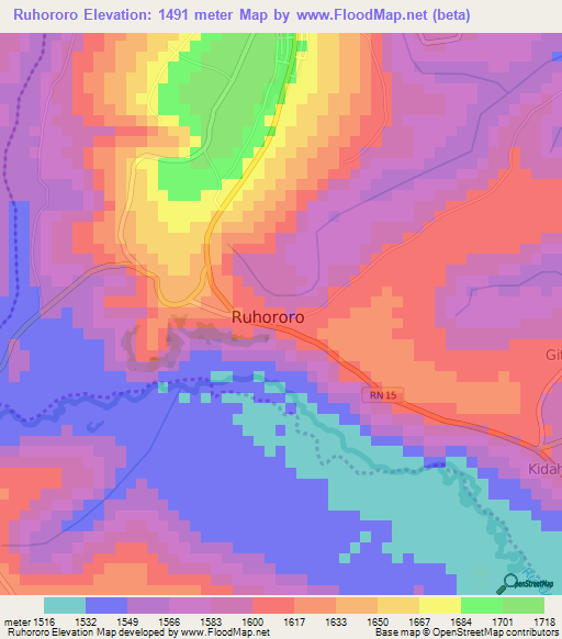 Ruhororo,Burundi Elevation Map