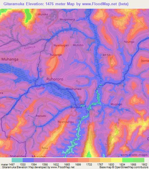 Gitaramuka,Burundi Elevation Map
