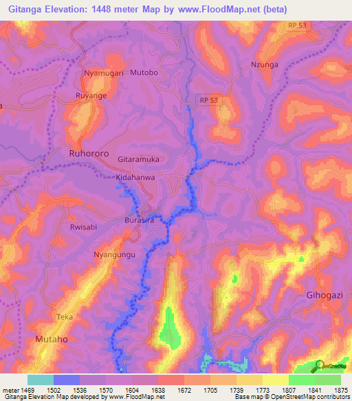 Gitanga,Burundi Elevation Map