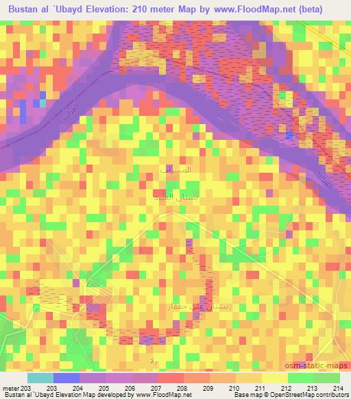 Bustan al `Ubayd,Syria Elevation Map