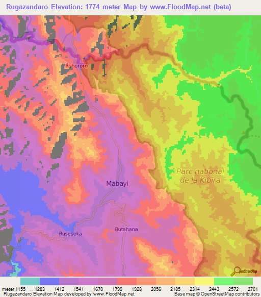 Rugazandaro,Burundi Elevation Map