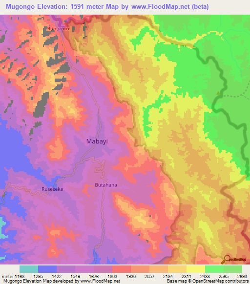 Mugongo,Burundi Elevation Map