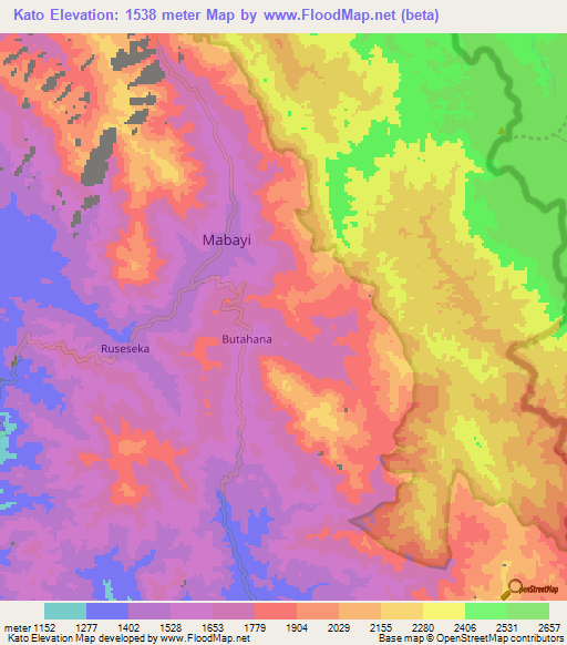 Kato,Burundi Elevation Map
