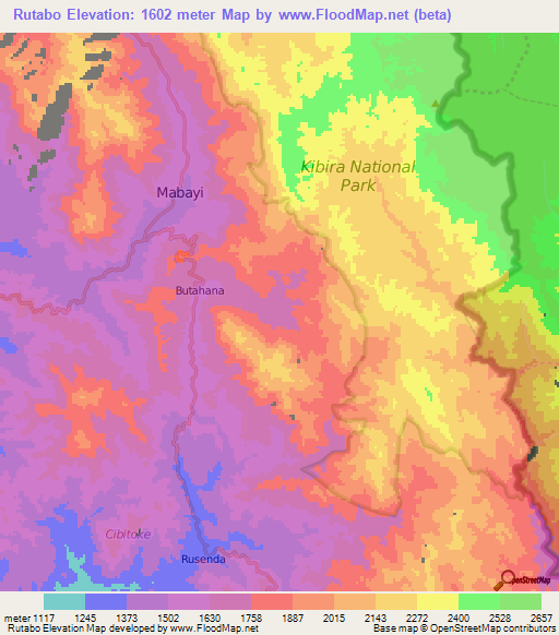 Rutabo,Burundi Elevation Map