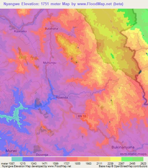 Nyangwe,Burundi Elevation Map