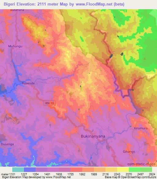 Bigeri,Burundi Elevation Map