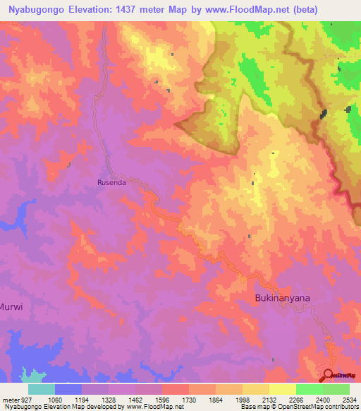 Nyabugongo,Burundi Elevation Map