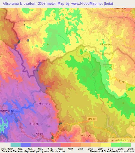 Giserama,Burundi Elevation Map