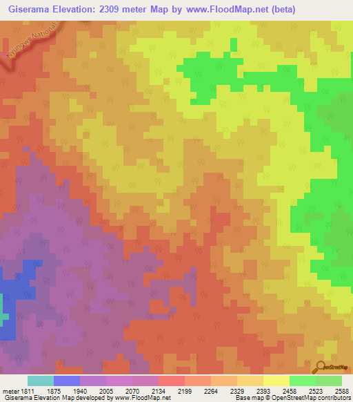 Giserama,Burundi Elevation Map