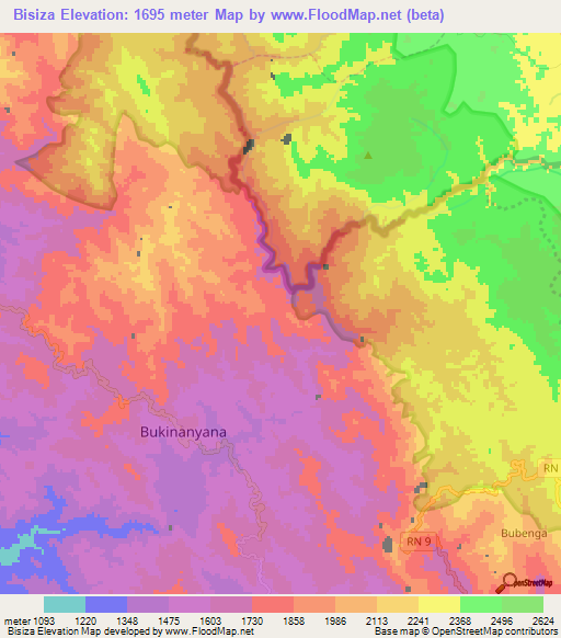 Bisiza,Burundi Elevation Map