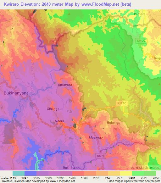 Kwiraro,Burundi Elevation Map