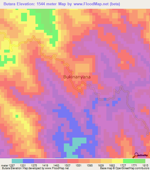 Butara,Burundi Elevation Map
