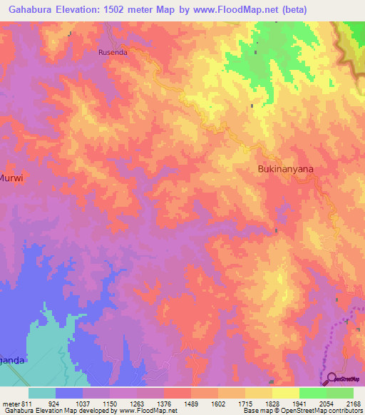 Gahabura,Burundi Elevation Map