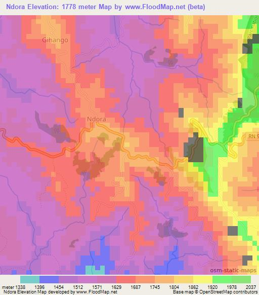 Ndora,Burundi Elevation Map