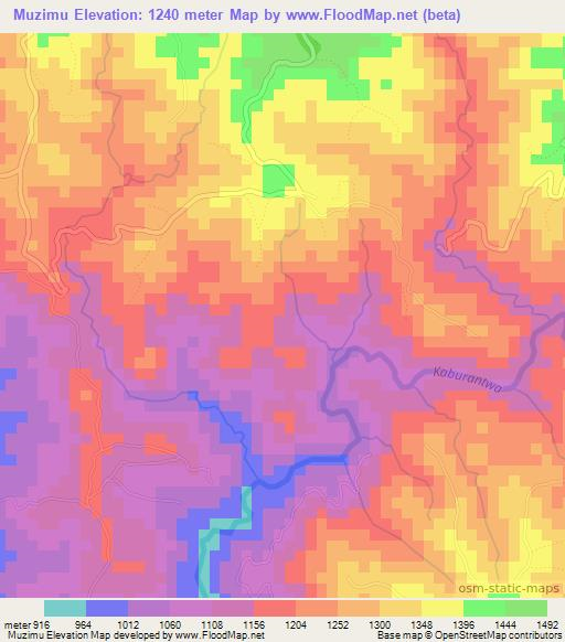 Muzimu,Burundi Elevation Map