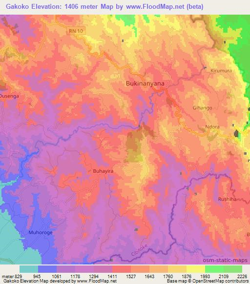 Gakoko,Burundi Elevation Map