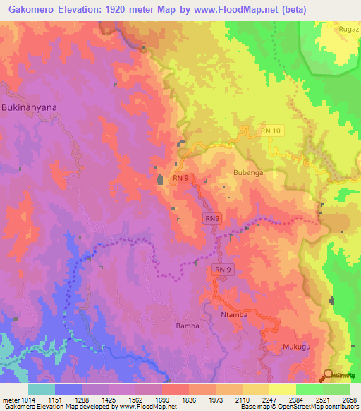 Gakomero,Burundi Elevation Map