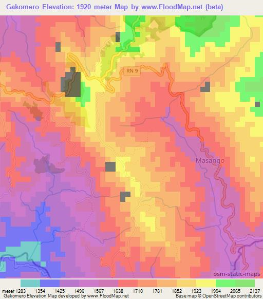 Gakomero,Burundi Elevation Map