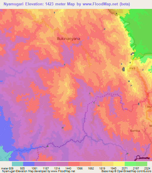 Nyamugari,Burundi Elevation Map