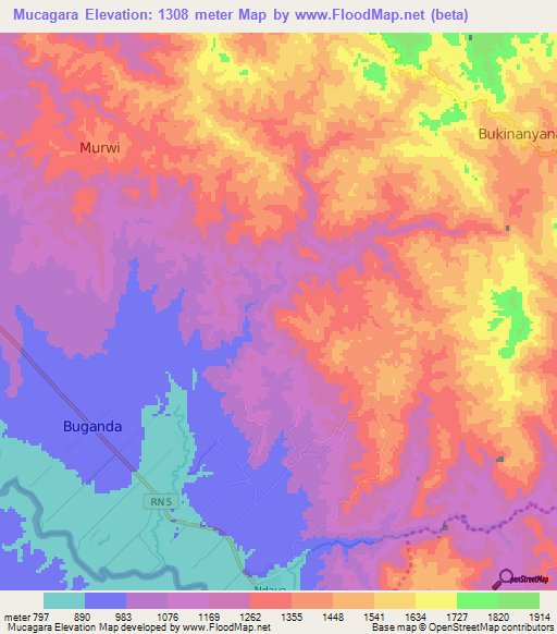 Mucagara,Burundi Elevation Map