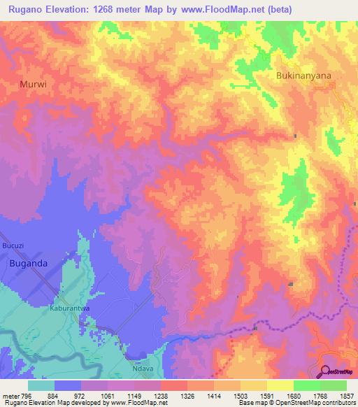 Rugano,Burundi Elevation Map