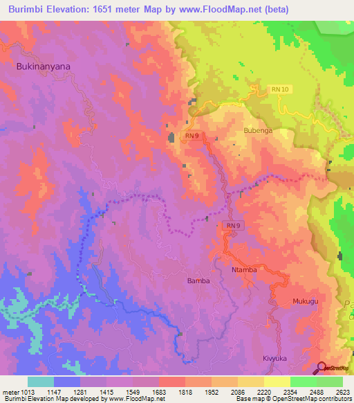 Burimbi,Burundi Elevation Map