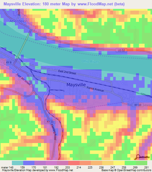 Maysville,US Elevation Map