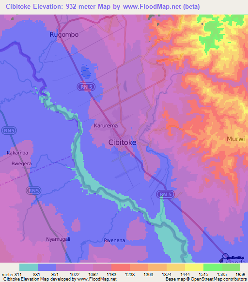 Cibitoke,Burundi Elevation Map