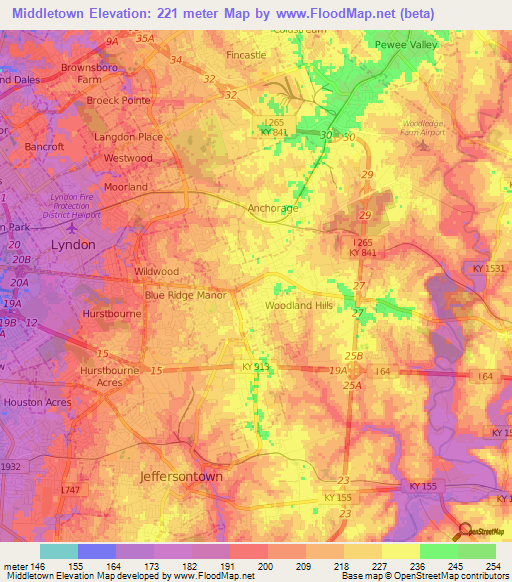 Middletown,US Elevation Map