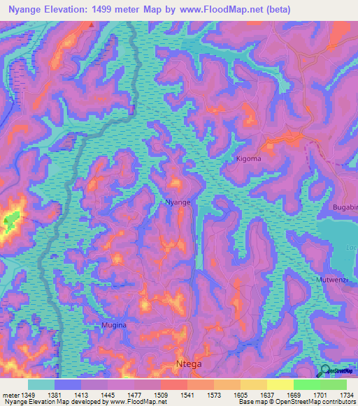 Nyange,Burundi Elevation Map