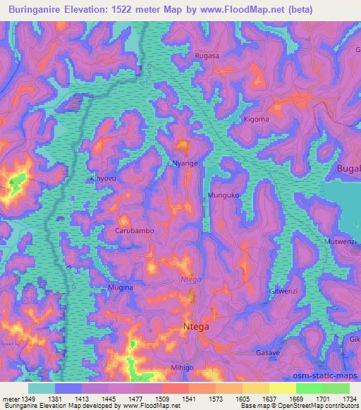 Buringanire,Burundi Elevation Map