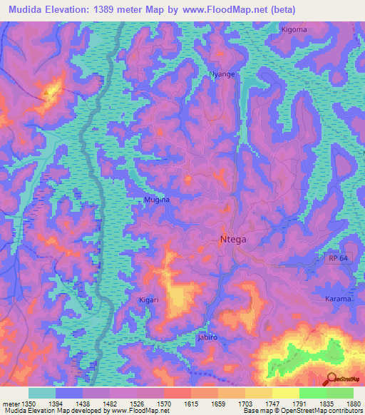 Mudida,Burundi Elevation Map