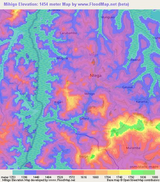 Mihigo,Burundi Elevation Map