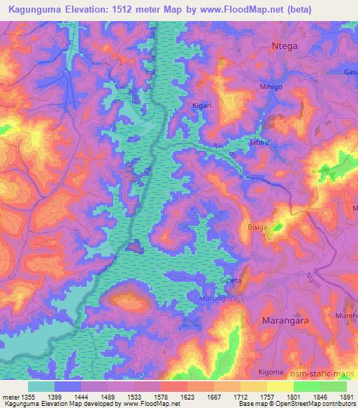 Kagunguma,Burundi Elevation Map