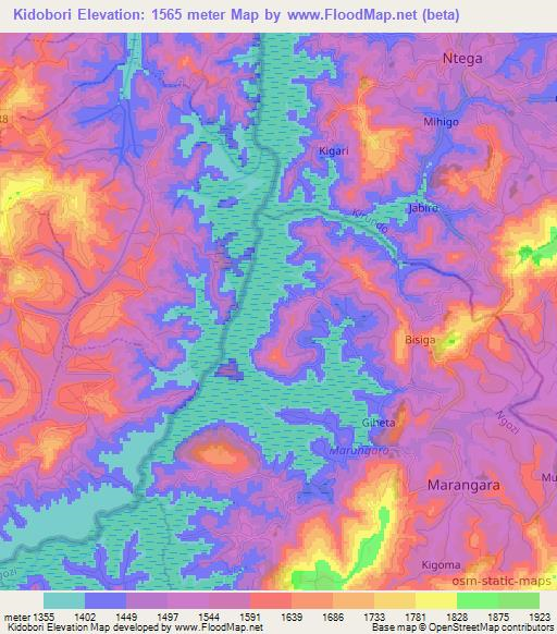 Kidobori,Burundi Elevation Map