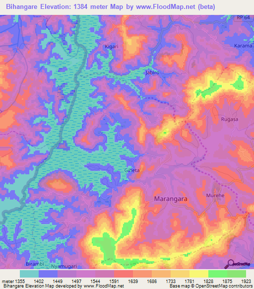 Bihangare,Burundi Elevation Map