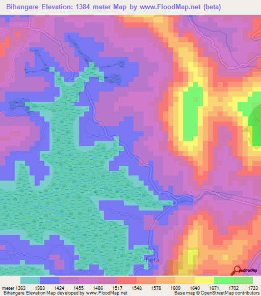 Bihangare,Burundi Elevation Map