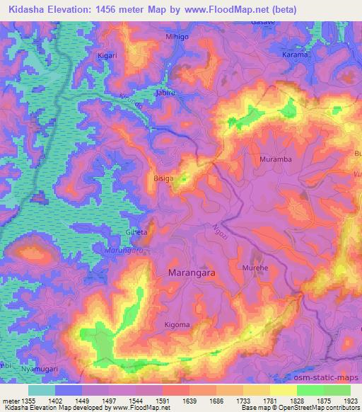 Kidasha,Burundi Elevation Map