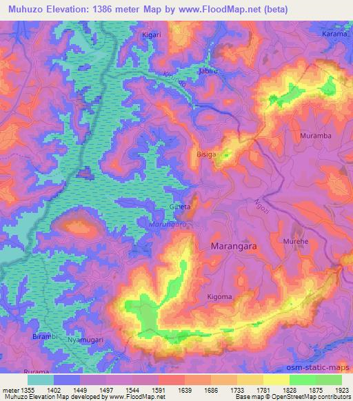 Muhuzo,Burundi Elevation Map