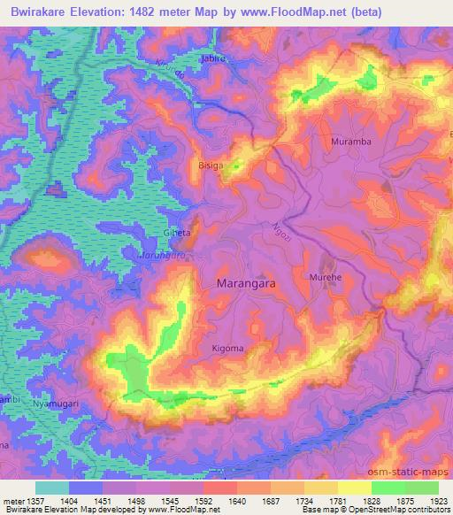 Bwirakare,Burundi Elevation Map