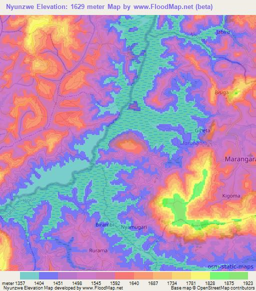 Nyunzwe,Burundi Elevation Map