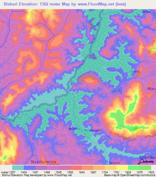 Bishuri,Burundi Elevation Map