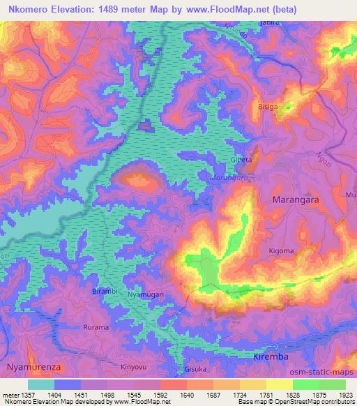 Nkomero,Burundi Elevation Map