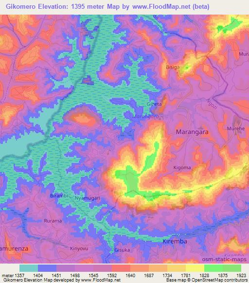 Gikomero,Burundi Elevation Map