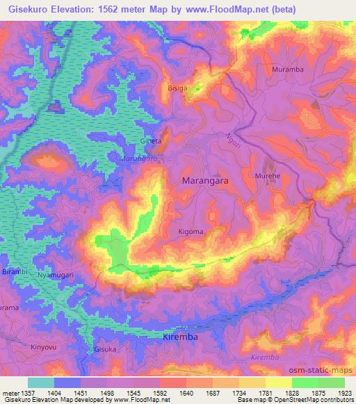 Gisekuro,Burundi Elevation Map