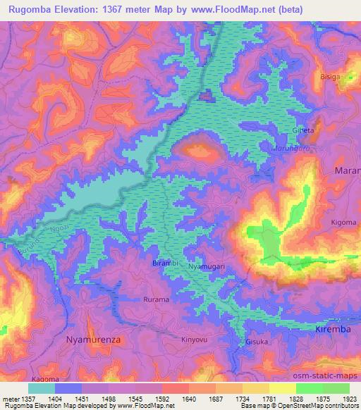 Rugomba,Burundi Elevation Map