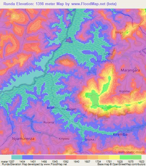 Runda,Burundi Elevation Map