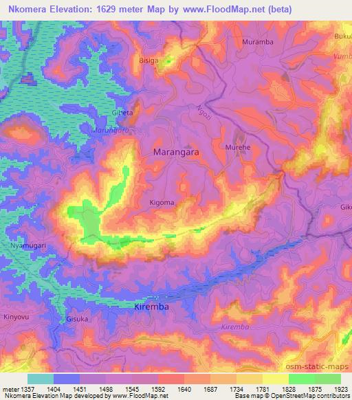 Nkomera,Burundi Elevation Map